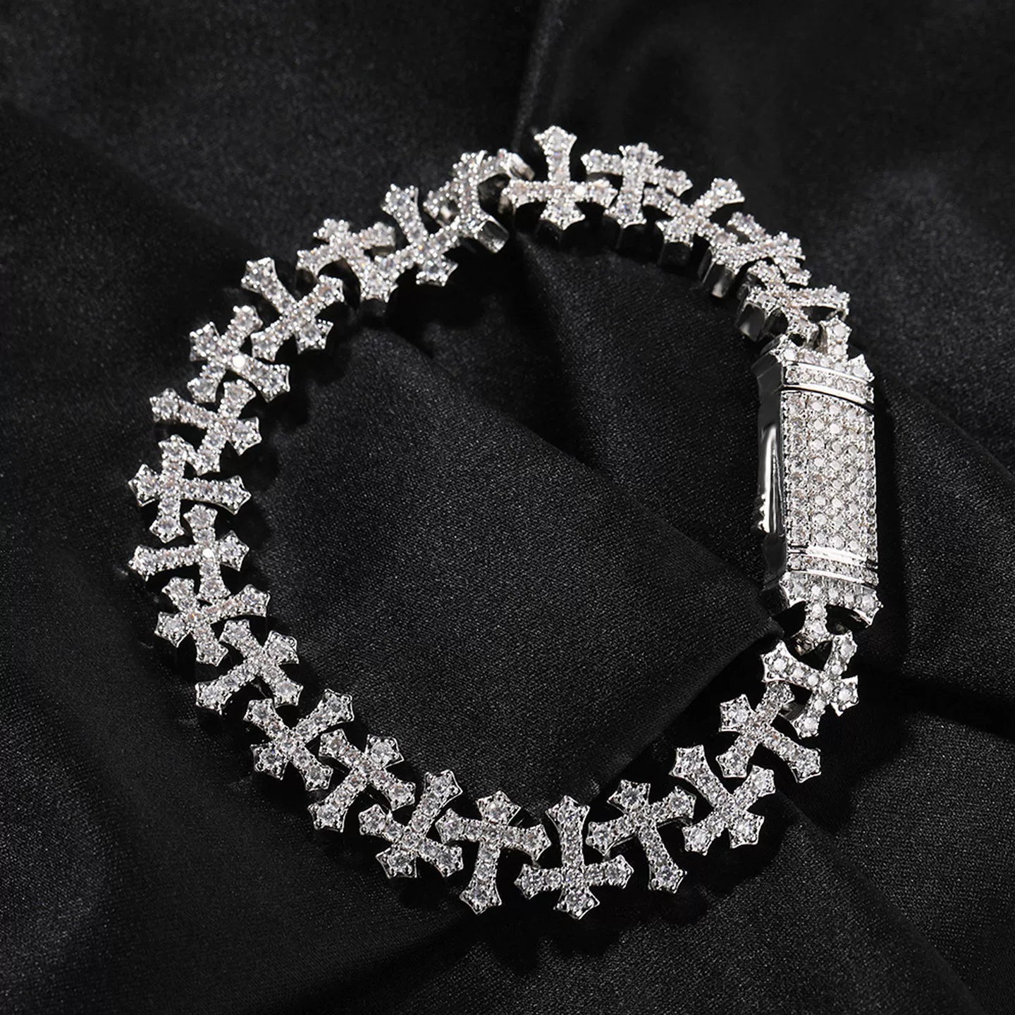Fleur Cross Iced Cuban Bracelet