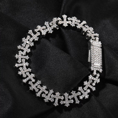 Fleur Cross Iced Cuban Bracelet
