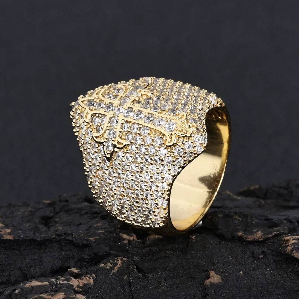 Cross Dome Full Iced Ring