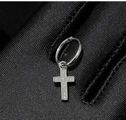 CZ Cross Charm Huggie Hoop Earrings
