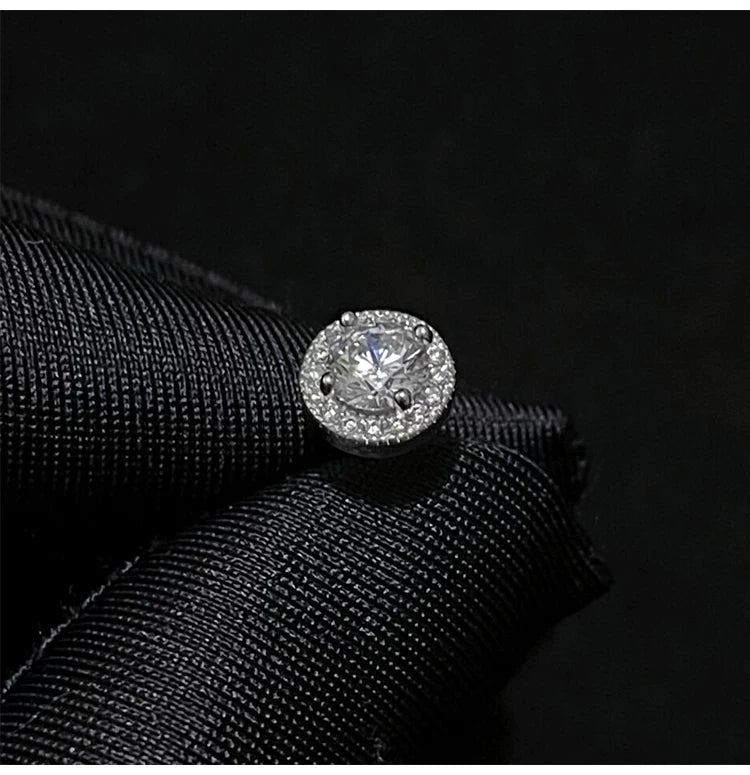 Sterling Silver Round Halo CZ Stud Earrings