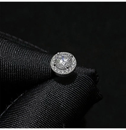 Sterling Silver Round Halo CZ Stud Earrings