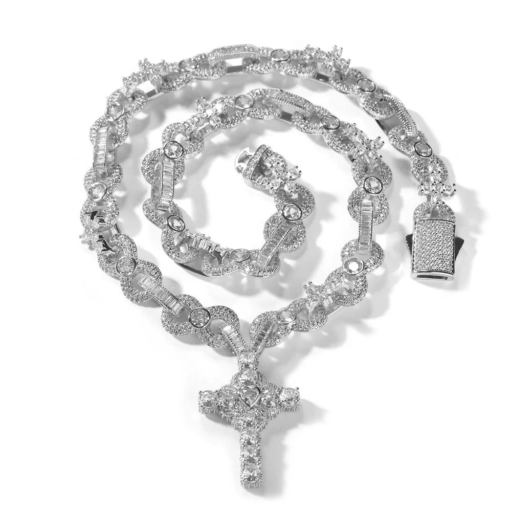 Sacred Heart Cross Pendant Iced Necklace