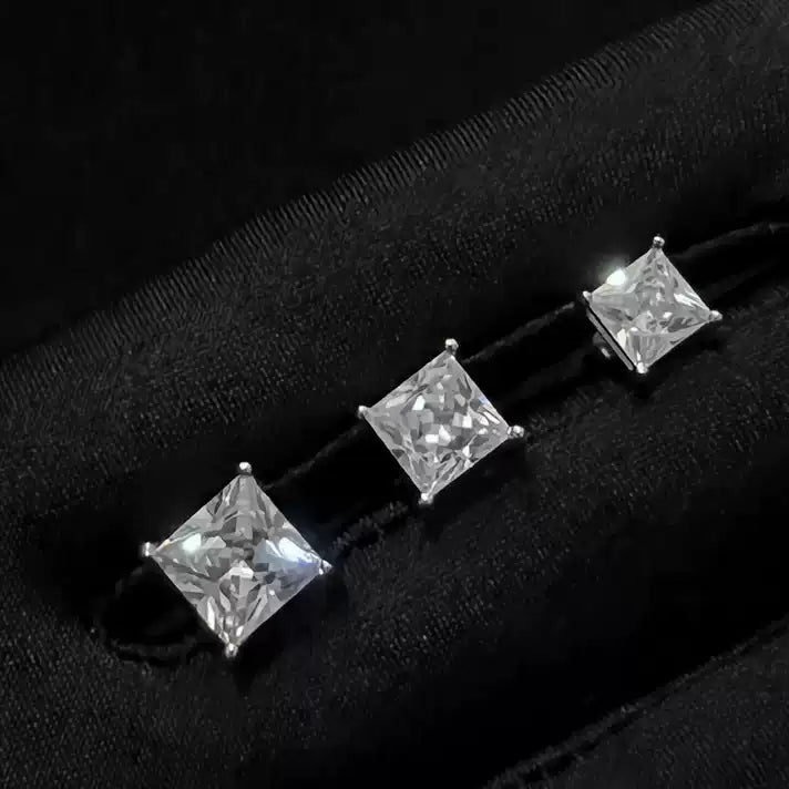Princess Cut CZ Solitaire Stud Earrings