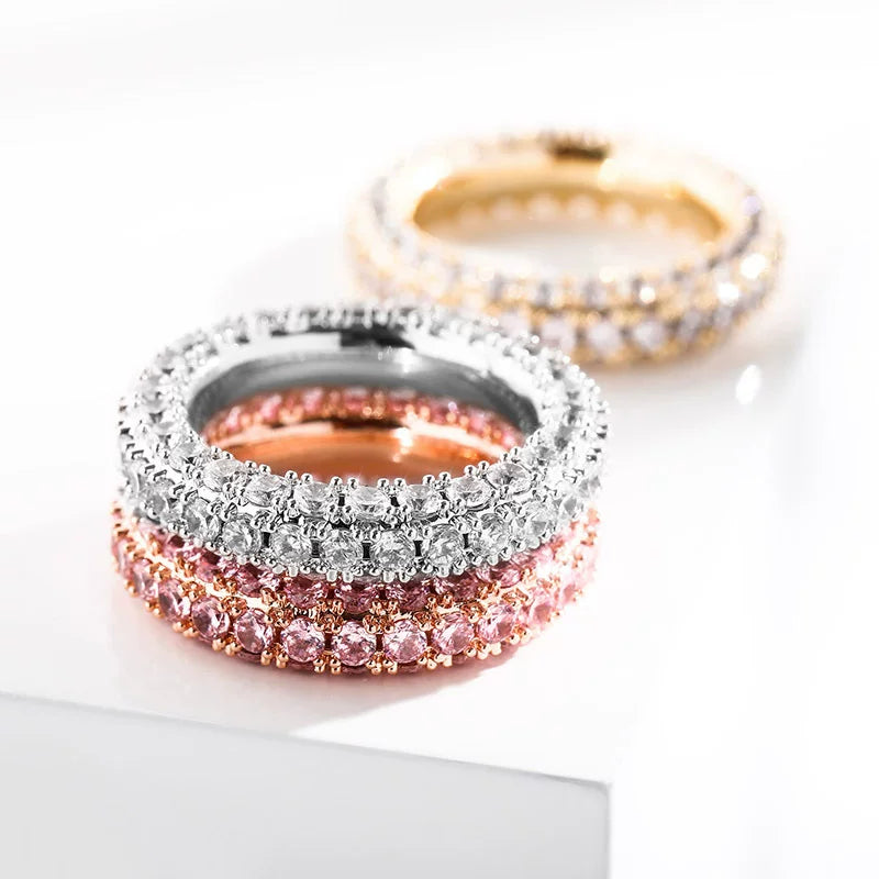 3-Row Pave CZ Eternity Band Ring