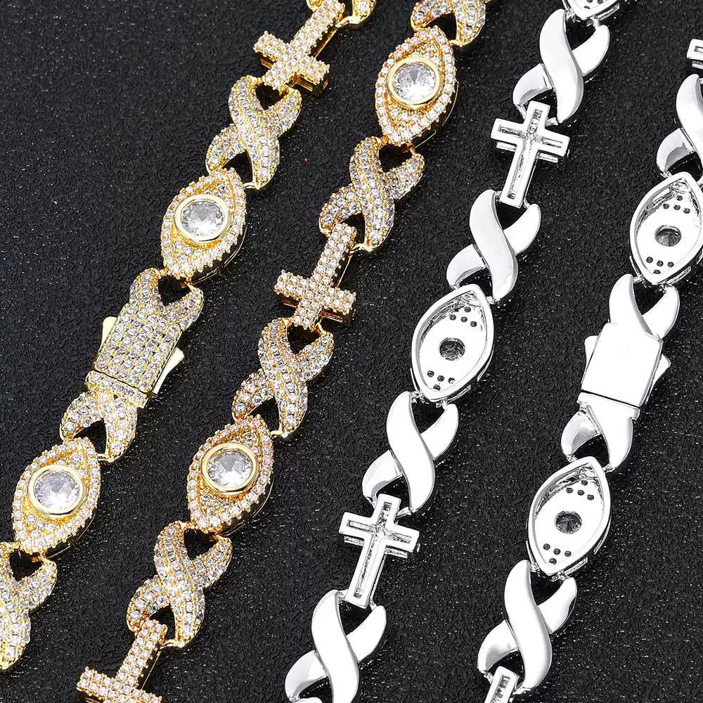 Infinity Cross Evil Eye Iced Chain Necklace