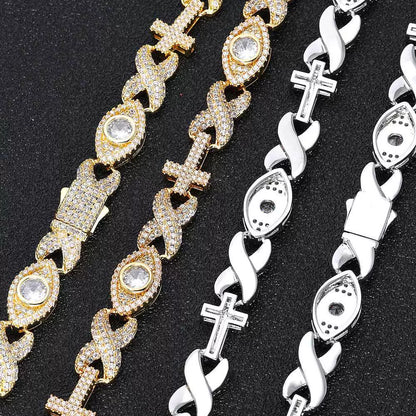 Infinity Cross Evil Eye Iced Chain Necklace