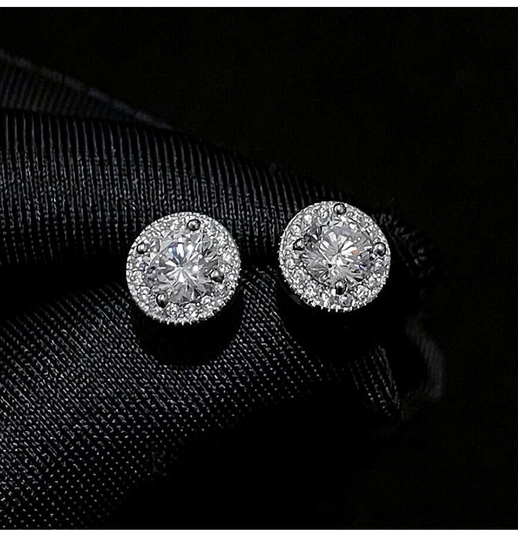 Sterling Silver Round Halo CZ Stud Earrings
