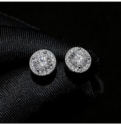 Sterling Silver Round Halo CZ Stud Earrings