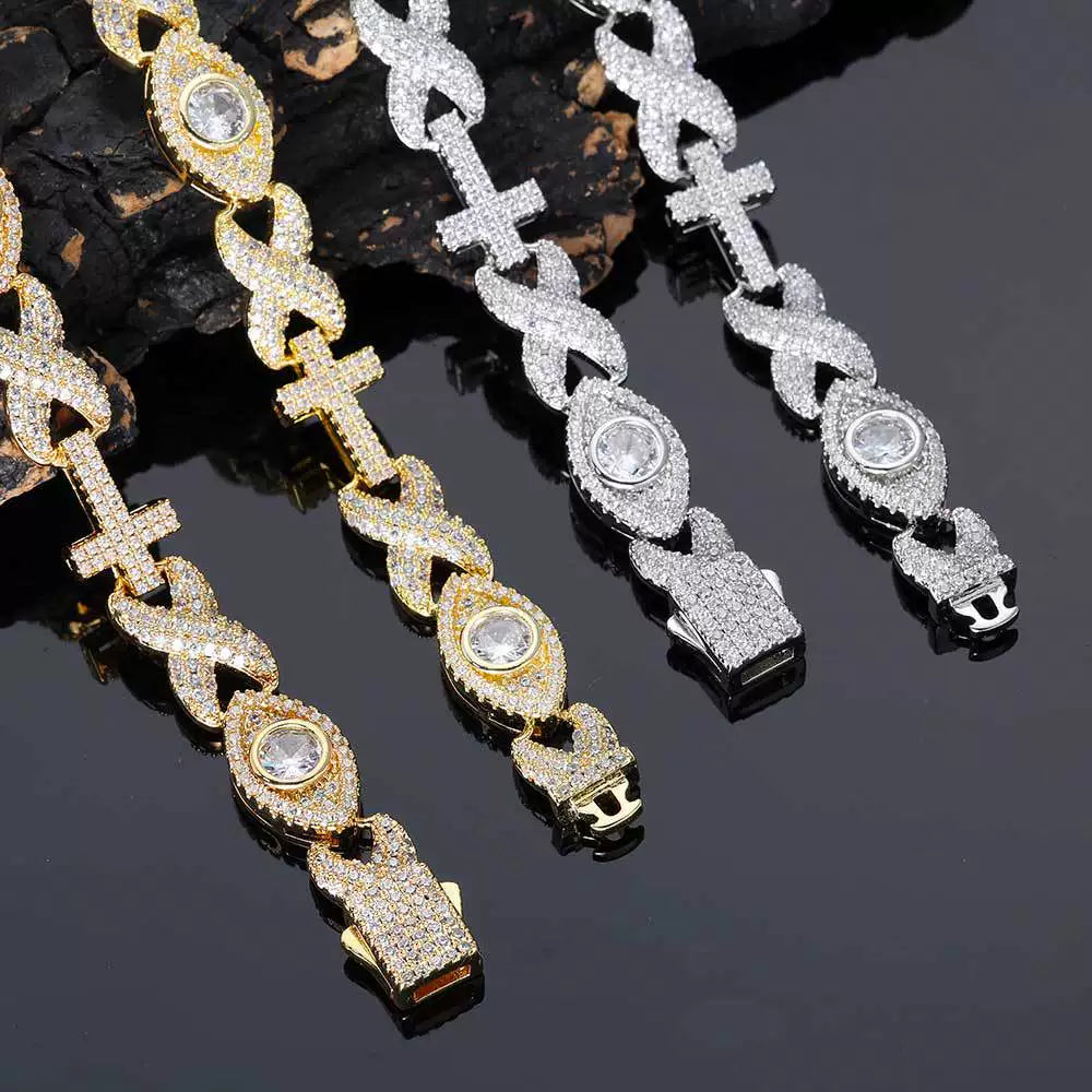 Infinity Cross Evil Eye Iced Chain Necklace