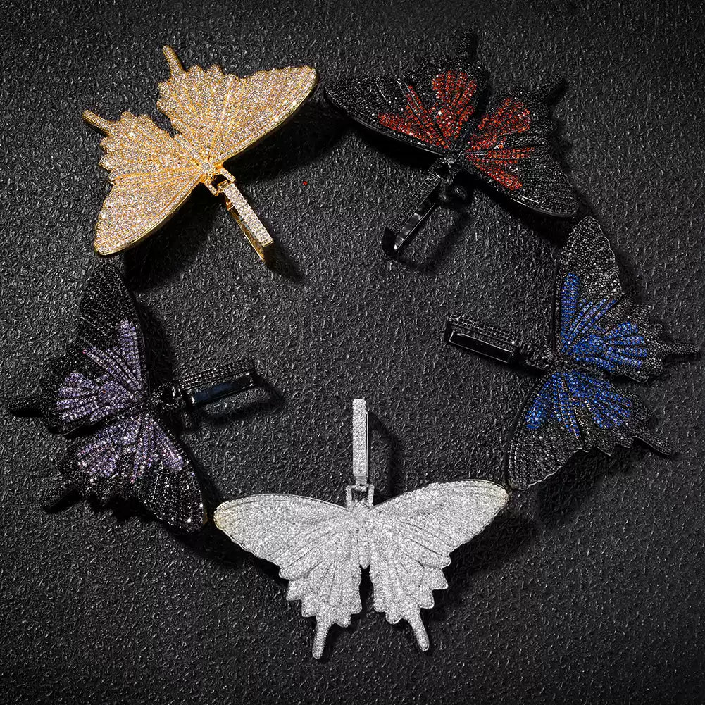 Iced Out Butterfly Pendant Necklace