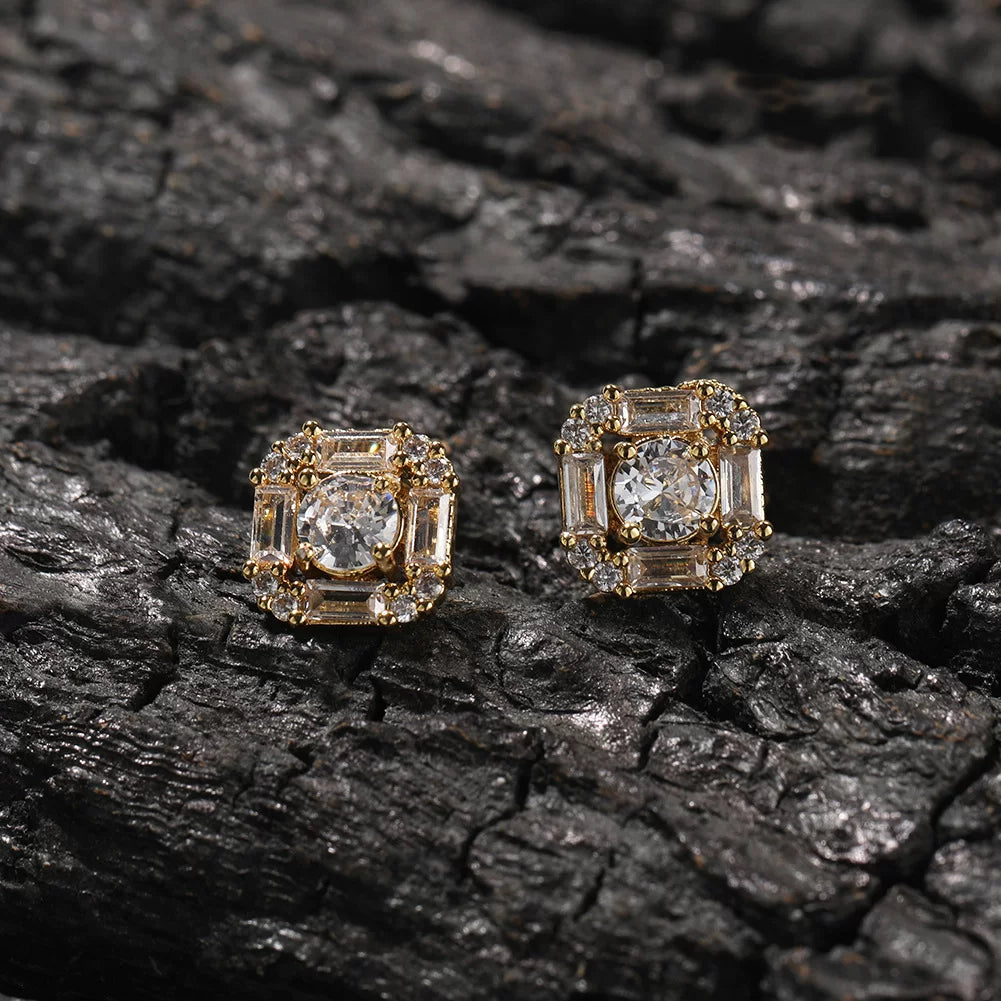The Baguette Halo Studs