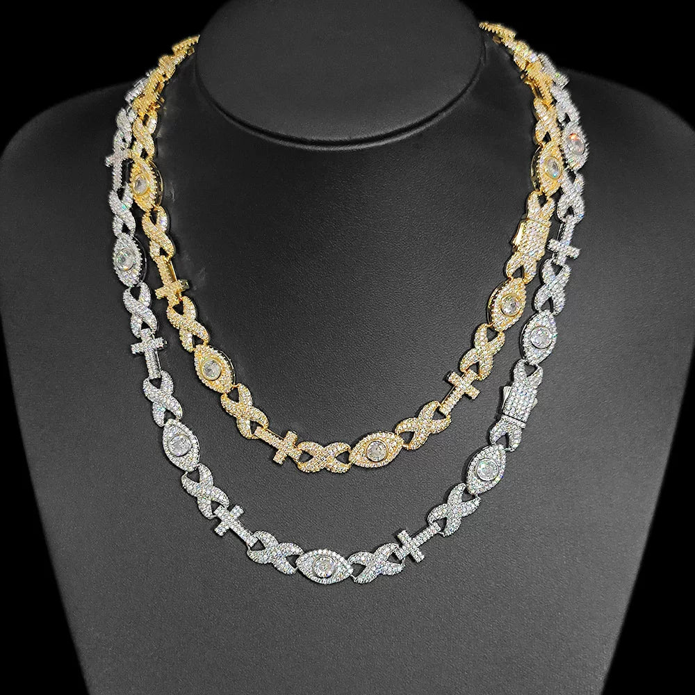 Infinity Cross Evil Eye Iced Chain Necklace