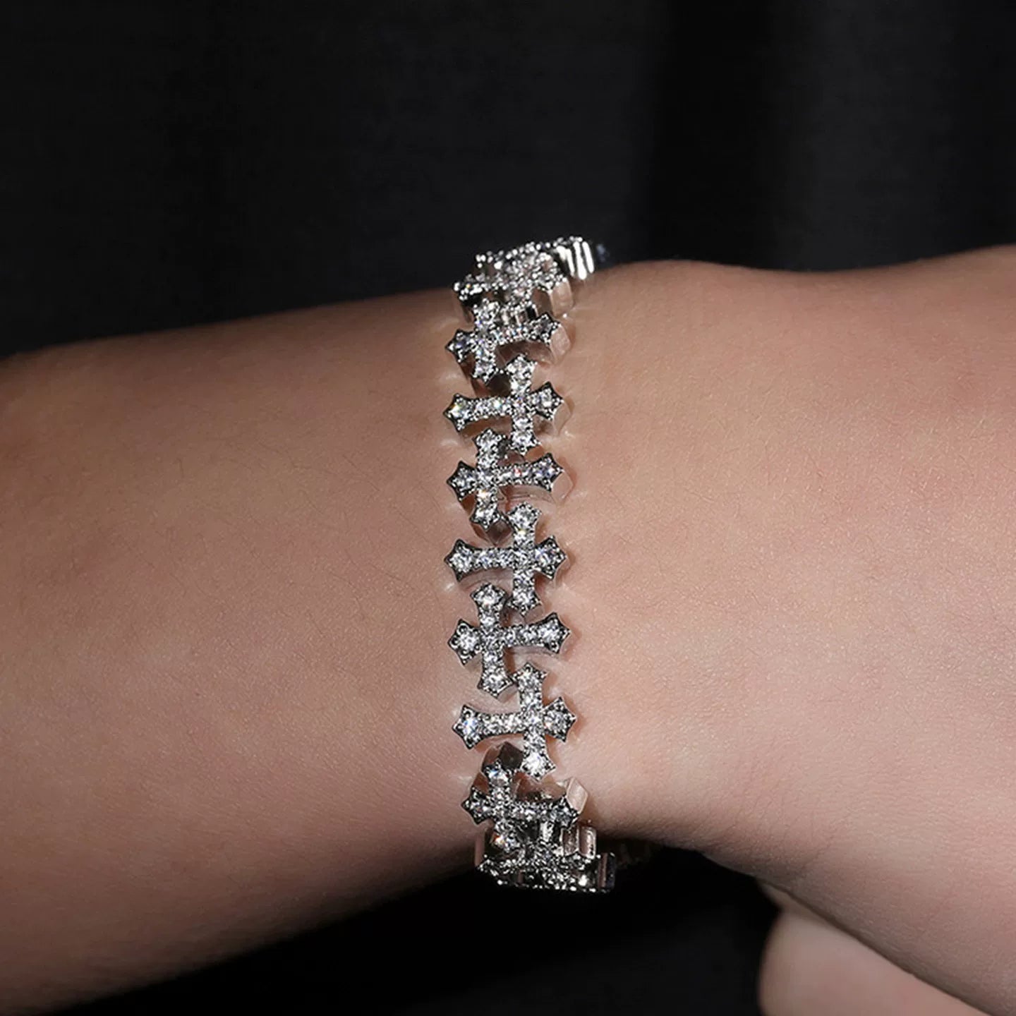 Fleur Cross Iced Cuban Bracelet