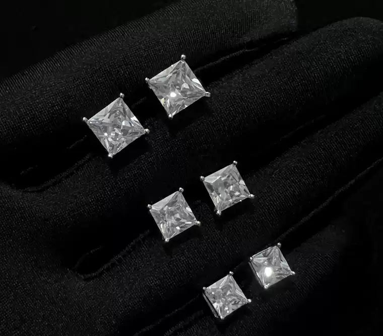 Princess Cut CZ Solitaire Stud Earrings
