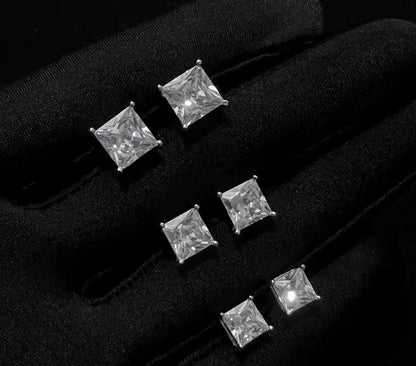 Princess Cut CZ Solitaire Stud Earrings