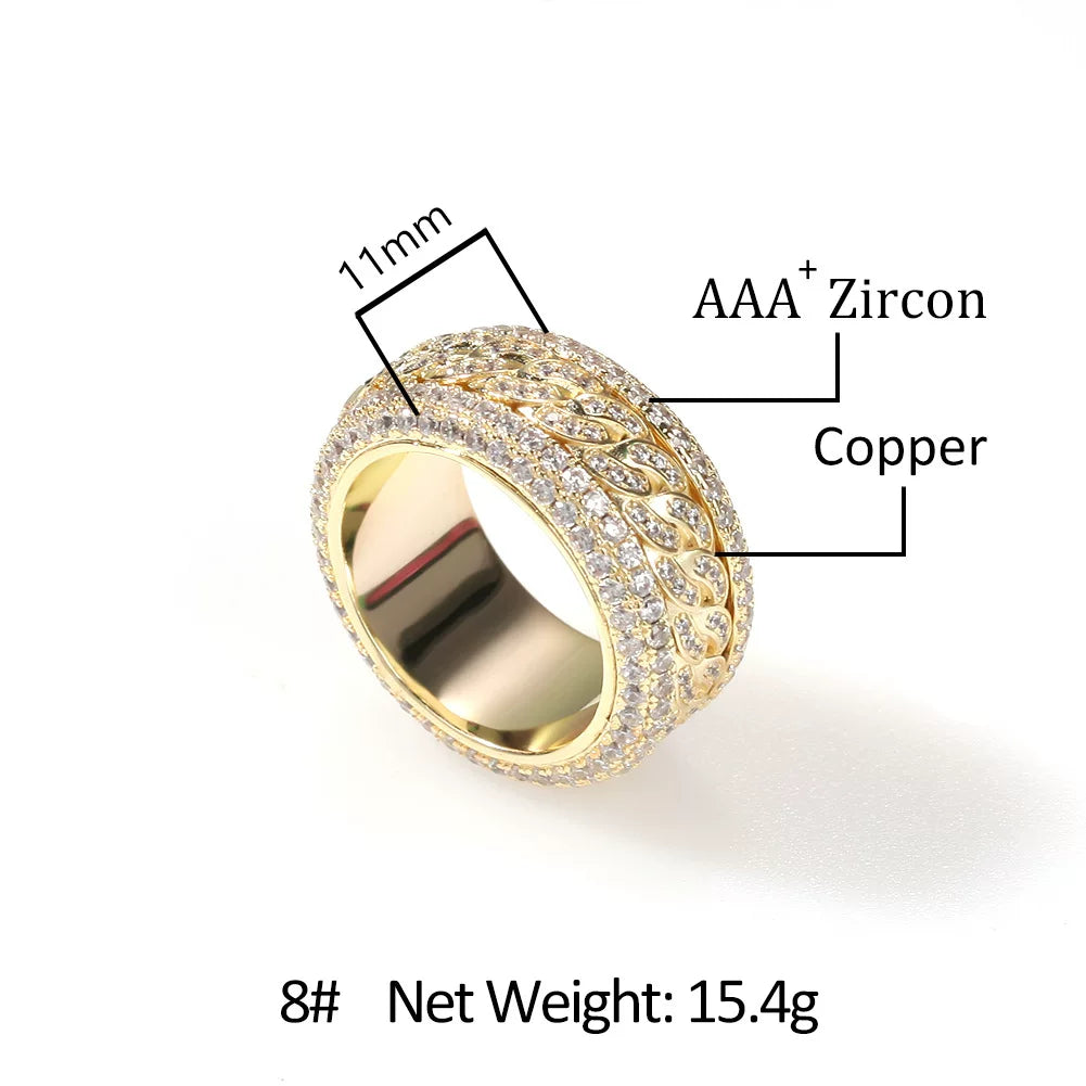 Iced Out Cuban Link Spinner Ring