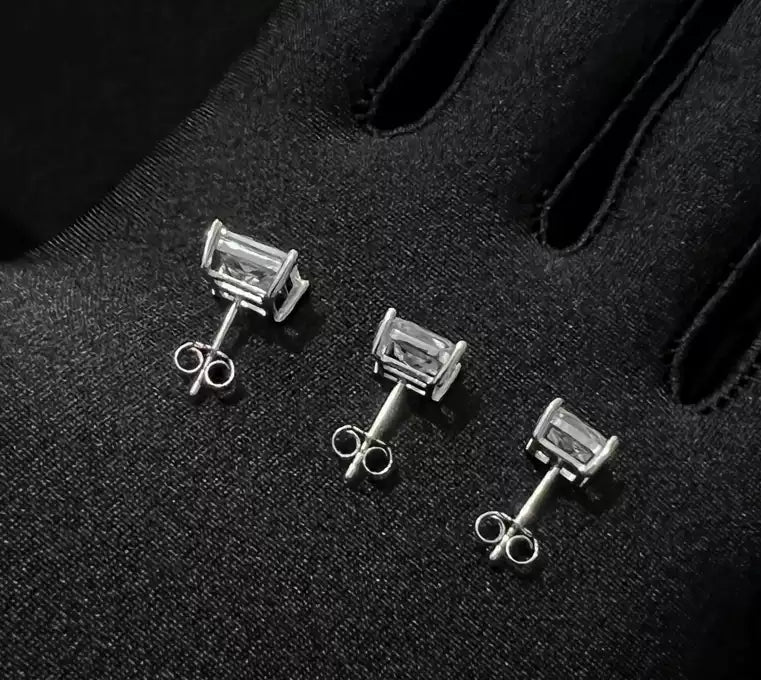 Princess Cut CZ Solitaire Stud Earrings