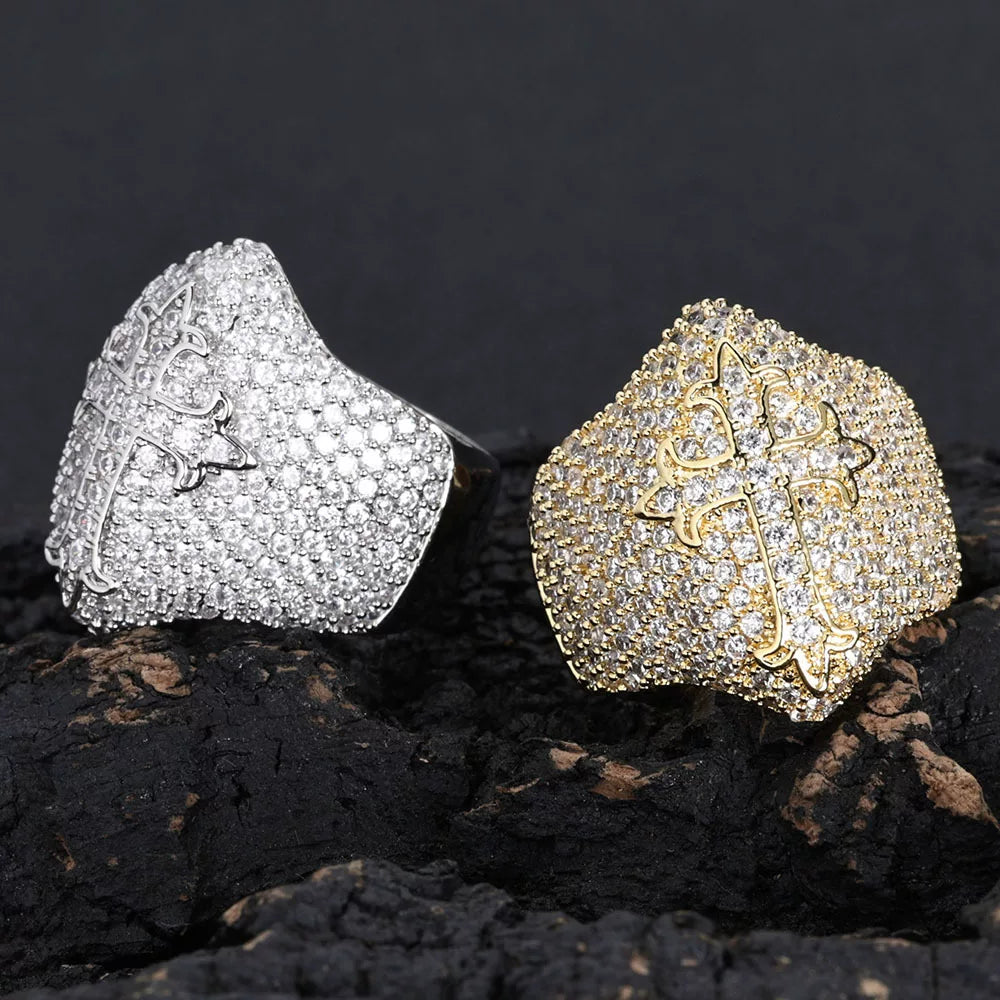 Cross Dome Full Iced Ring
