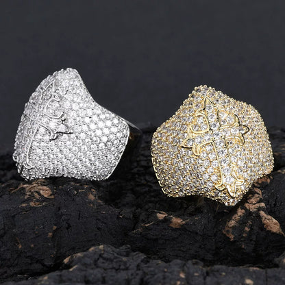Cross Dome Full Iced Ring