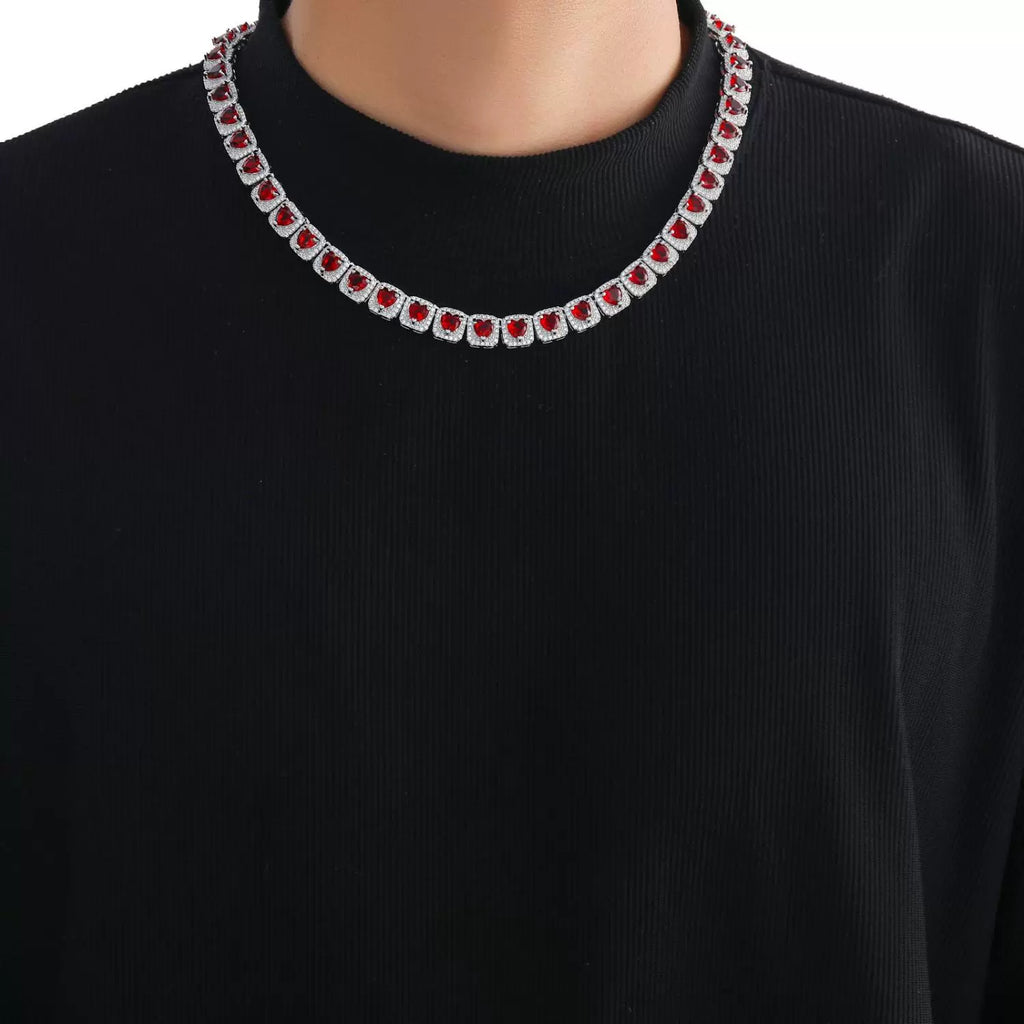 The Red Heart Halo Tennis Chain Necklace