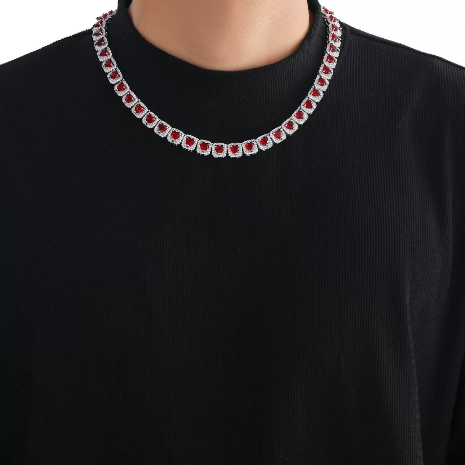 The Red Heart Halo Tennis Chain Necklace