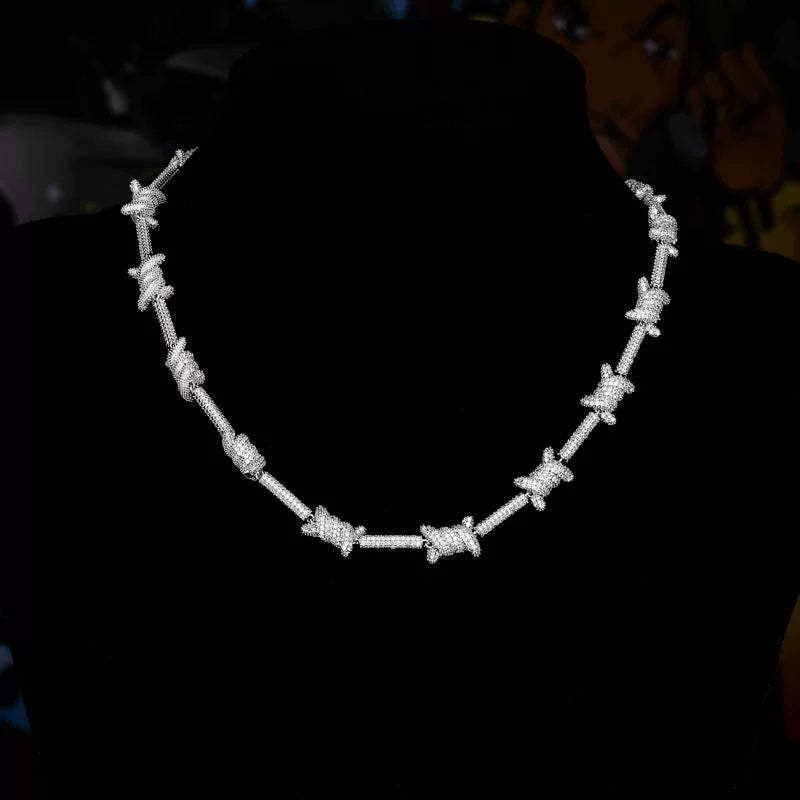 Iced Out Barbed Wire Chain Necklace