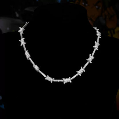 Iced Out Barbed Wire Chain Necklace