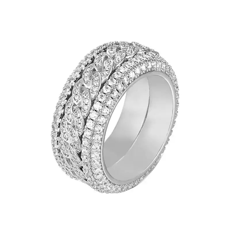 Iced Out Cuban Link Spinner Ring