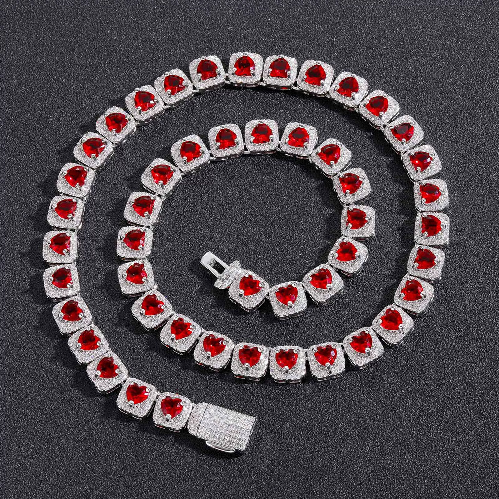 The Red Heart Halo Tennis Chain Necklace