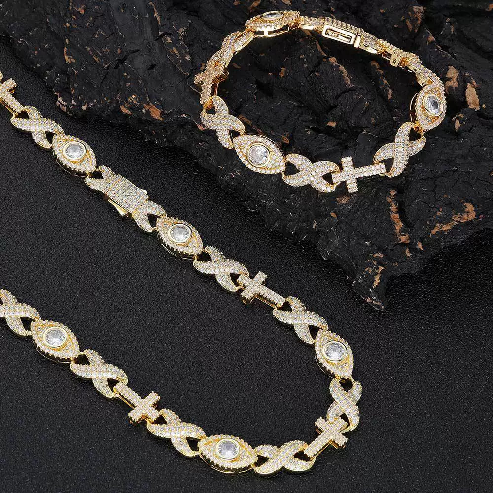 Infinity Cross Evil Eye Iced Chain Necklace