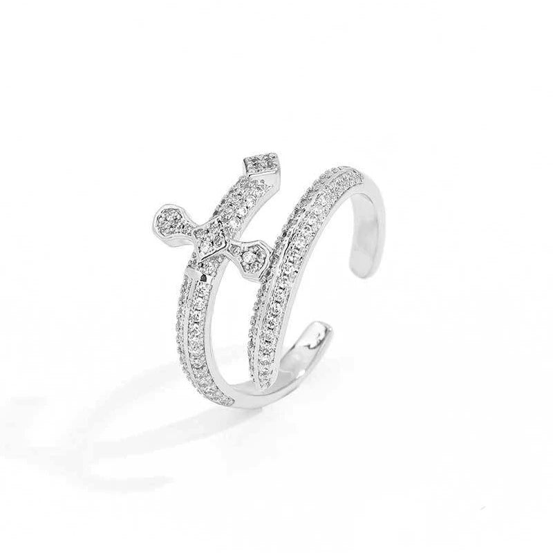 Cross Open Adjustable Pavé Ring