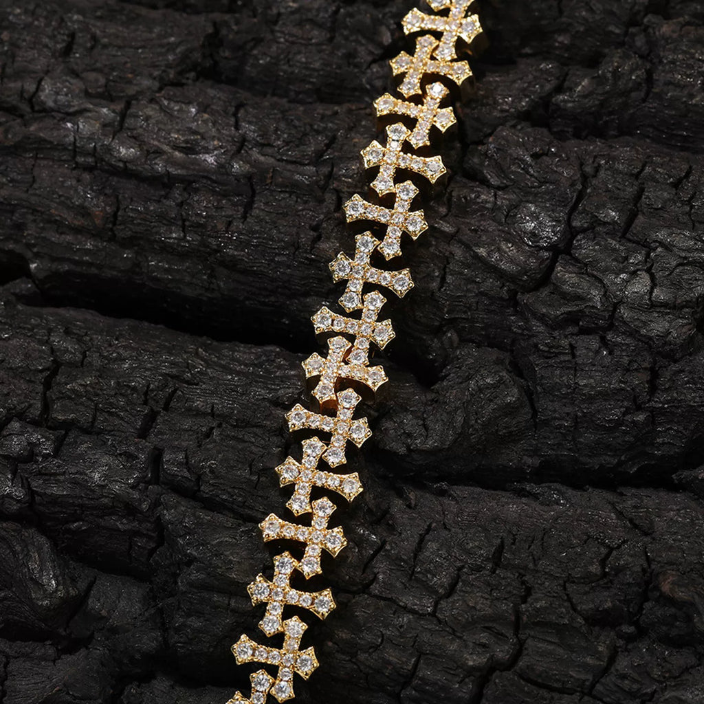 Fleur Cross Iced Cuban Bracelet