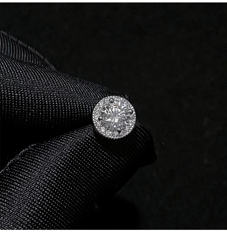 Sterling Silver Round Halo CZ Stud Earrings