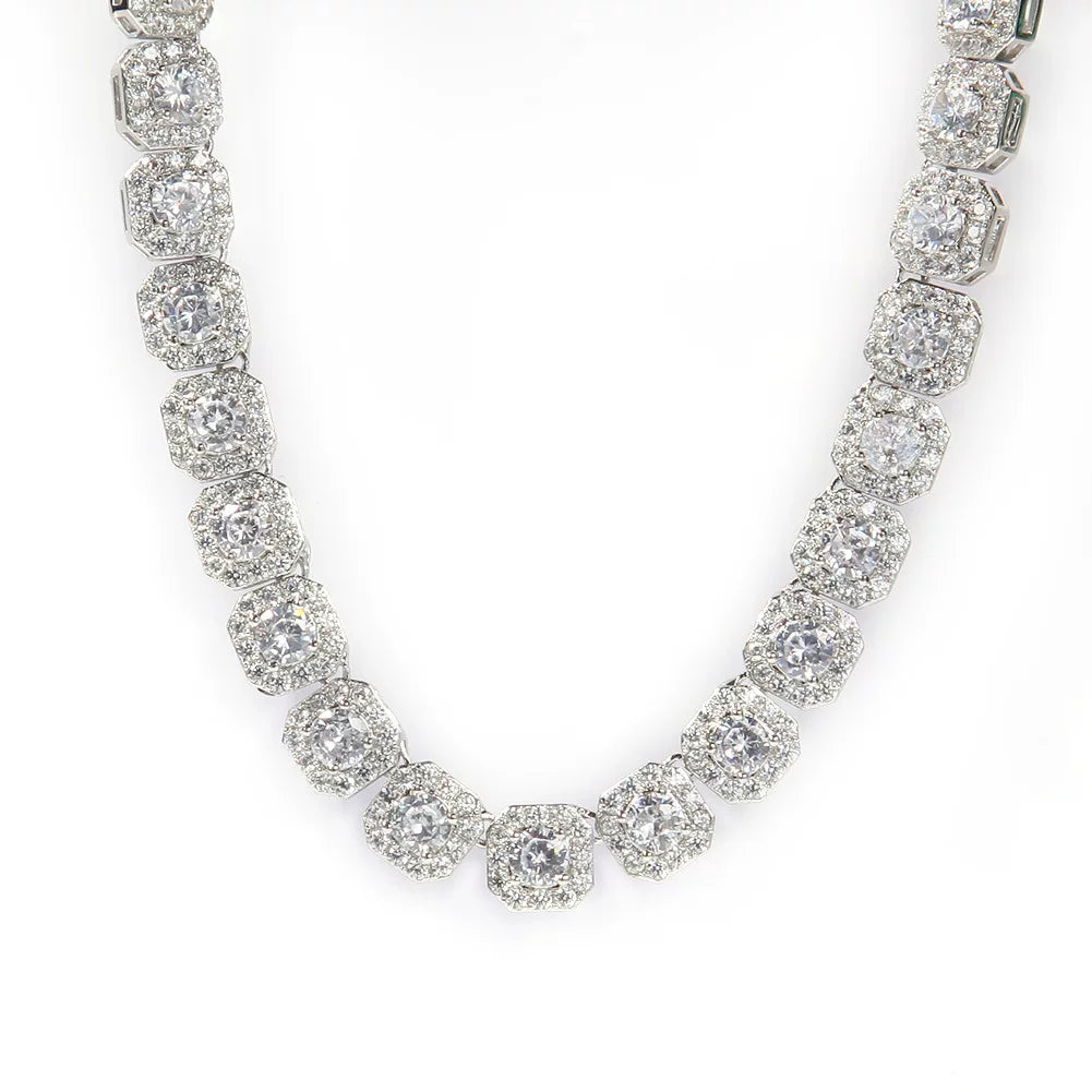 Octagon Halo Iced Tennis Necklace