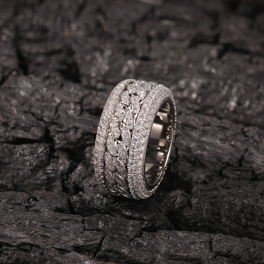 Iced Out Cuban Link Spinner Ring