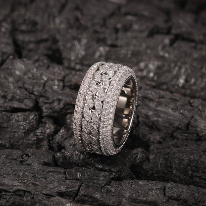 Iced Out Cuban Link Spinner Ring