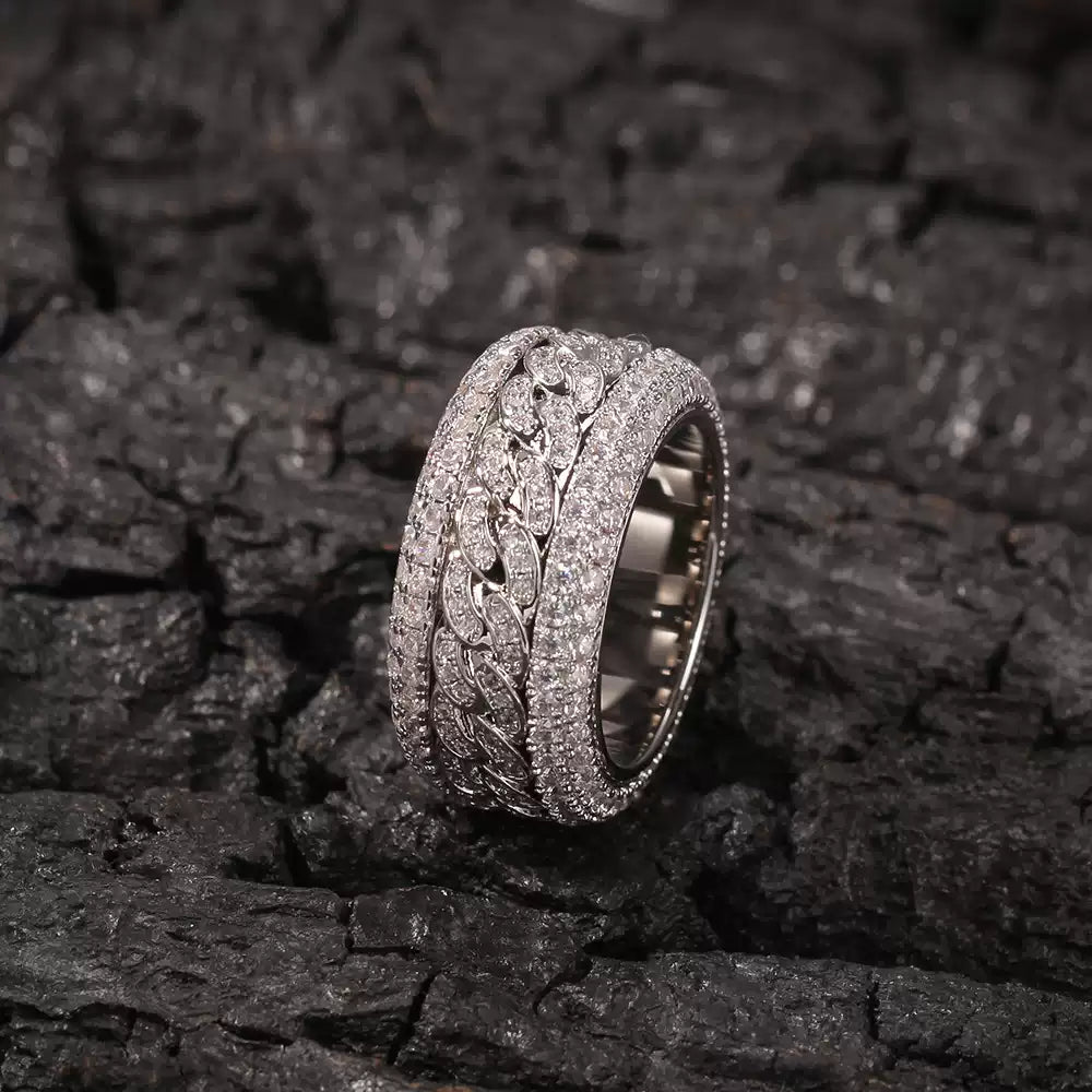 Iced Out Cuban Link Spinner Ring