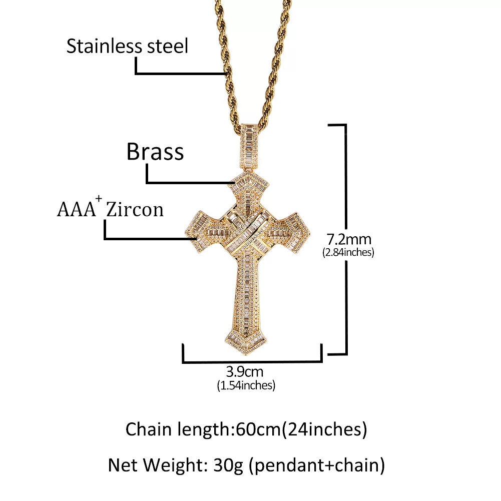 Vault Baguette Cross Pendant Necklace