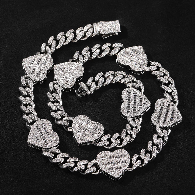 Heartbeat Baguette Cuban Chain Necklace & Bracelet
