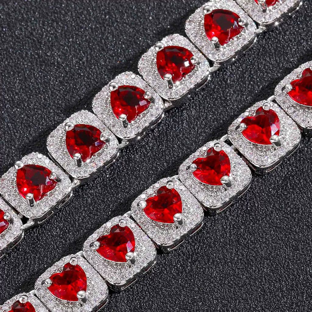 The Red Heart Halo Tennis Chain Necklace