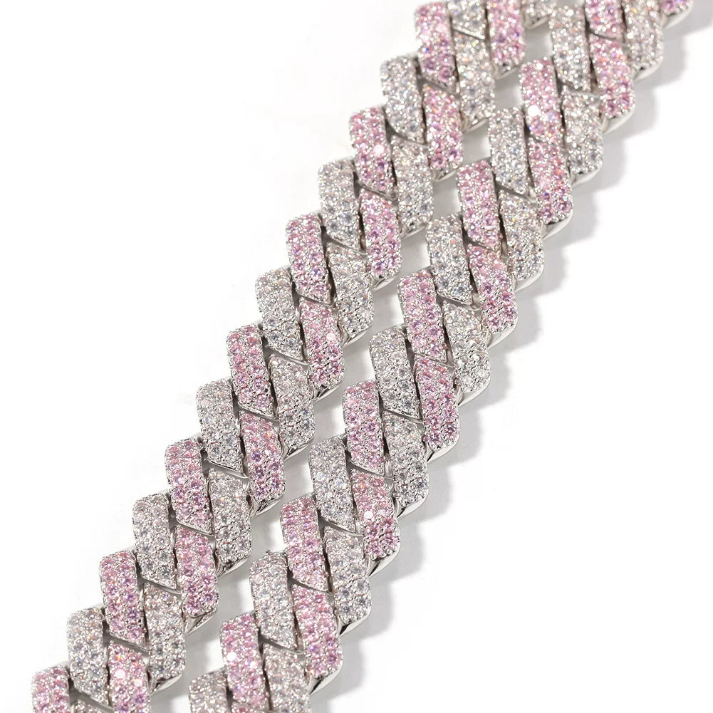 Pink & White Iced Cuban Link Chain Necklace