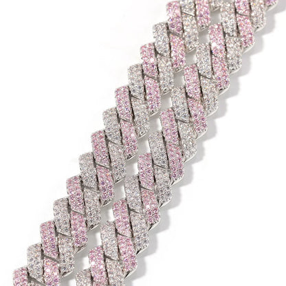 Pink & White Iced Cuban Link Chain Necklace