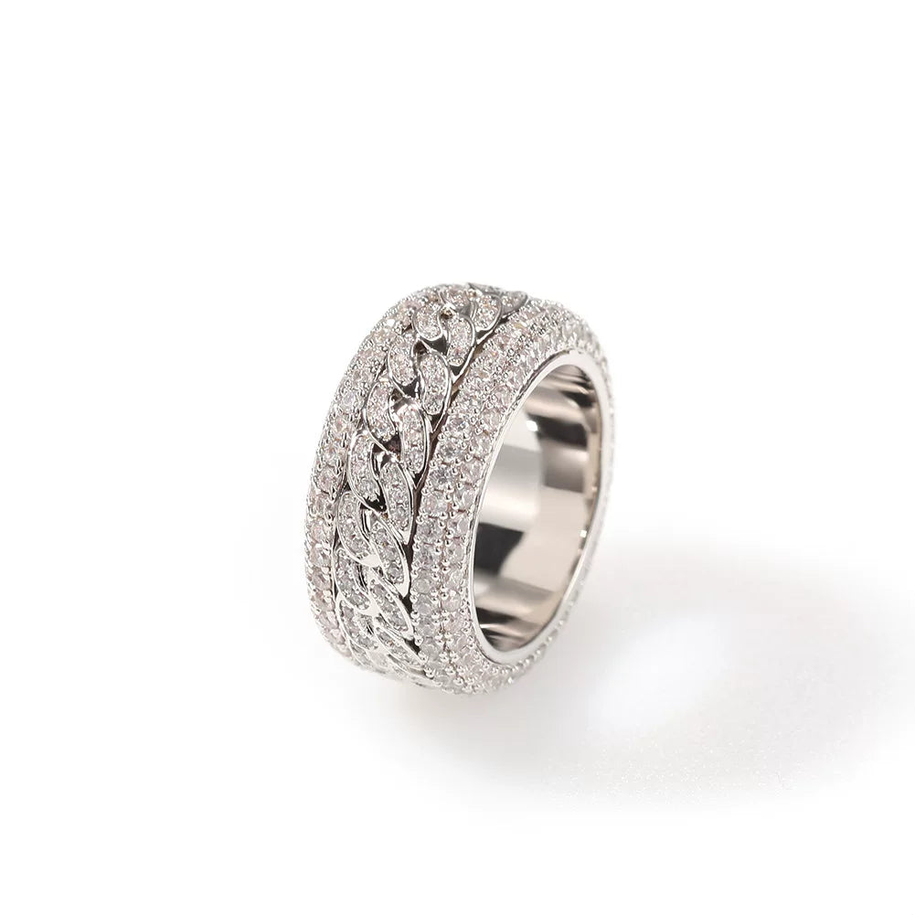 Iced Out Cuban Link Spinner Ring