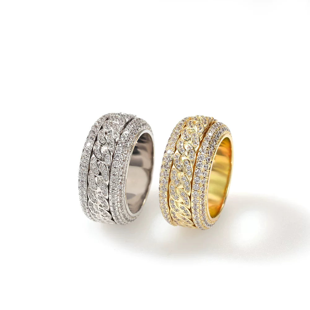 Iced Out Cuban Link Spinner Ring