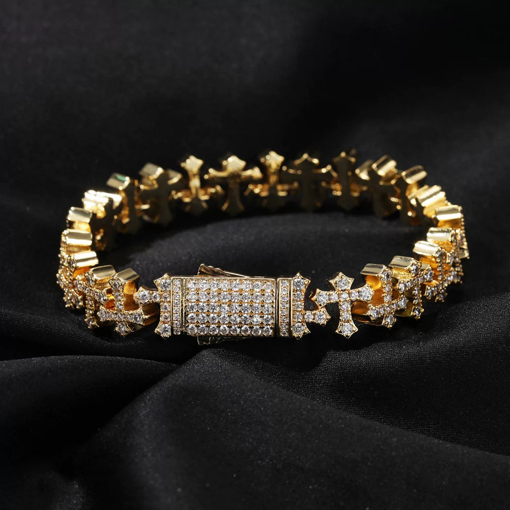 Fleur Cross Iced Cuban Bracelet