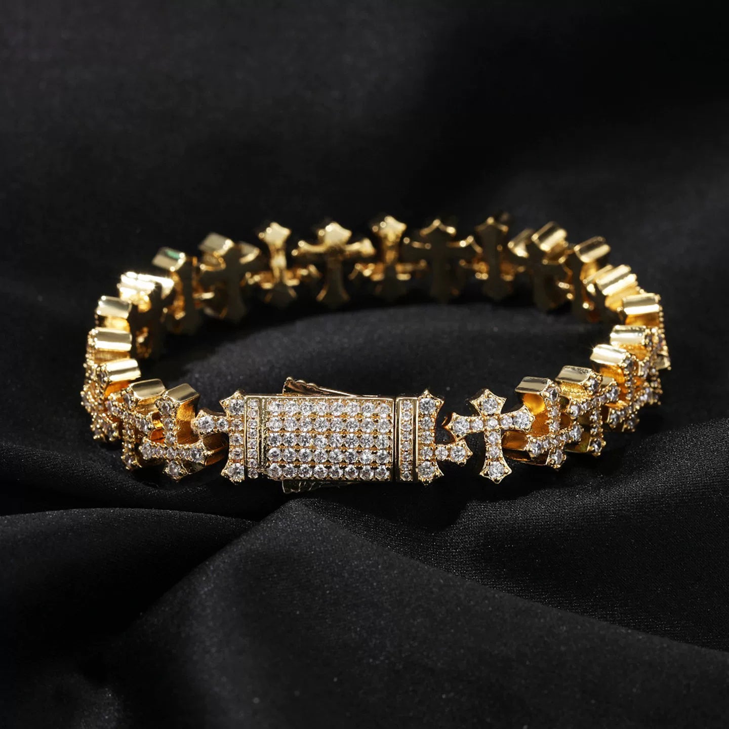 Fleur Cross Iced Cuban Bracelet