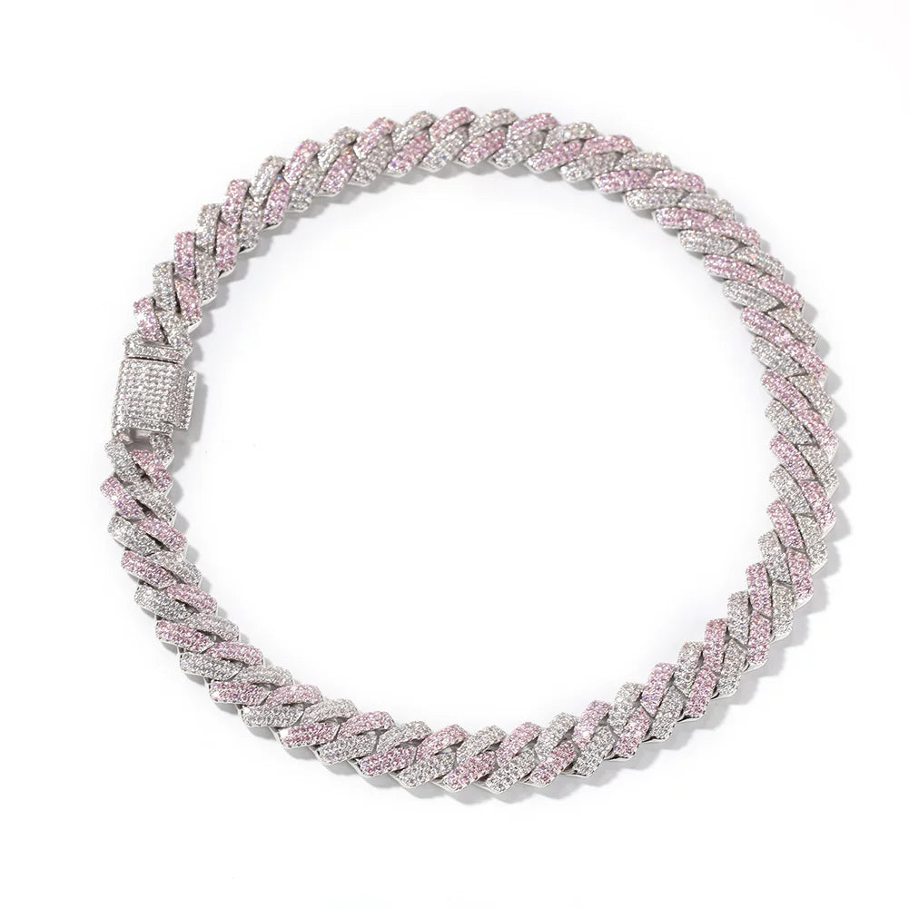 Pink & White Iced Cuban Link Chain Necklace