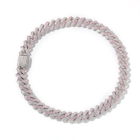 Pink & White Iced Cuban Link Chain Necklace