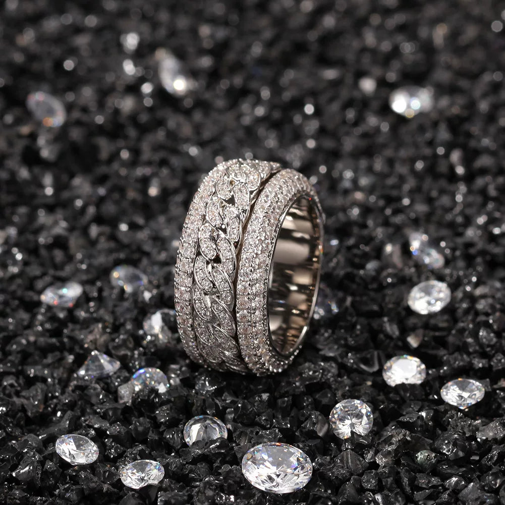 Iced Out Cuban Link Spinner Ring